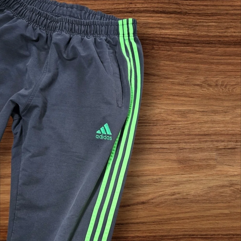 Adidas Charcoal Joggers Sweatpants with Neon Green Stripes